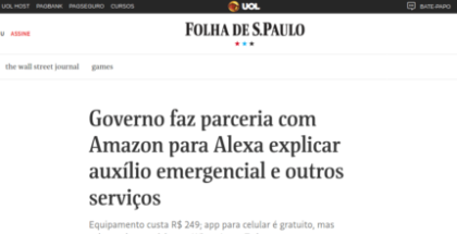 Governo faz parceria com Amazon para Alexa explicar auxílio emergencial e outros serviços