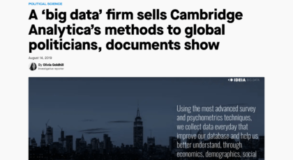 A ‘big data’ firm sells Cambridge Analytica’s methods to global politicians, documents show