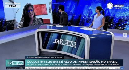 Entrevista no Record News sobre denúncia que sobre os óculos-câmera da Meta